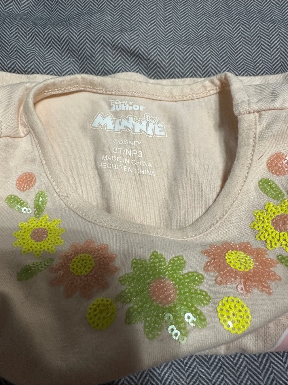 Disney Minnie Floral Sequin Top - Peach, Yellow & Green